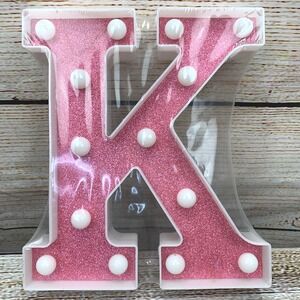 Pink Glitter Letter K Marquee‎ Light Up Sign Home Bar Decor Battery Operated New